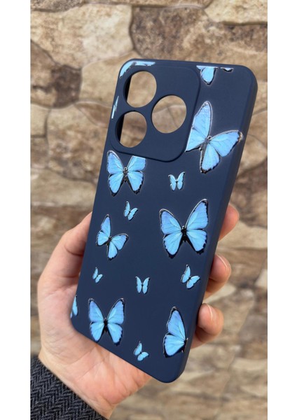 Realme C63 Uyumlu Mavi Kelebek Desenli Silikon Darbe Emici Klasik Korumalı Rubber Kılıf modelleri