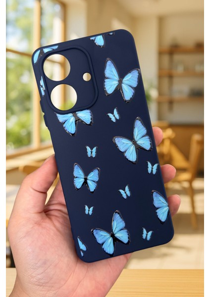 Realme Note 60 Uyumlu Mavi Kelebek Desenli Silikon Darbe Emici Klasik Korumalı Rubber Kılıf