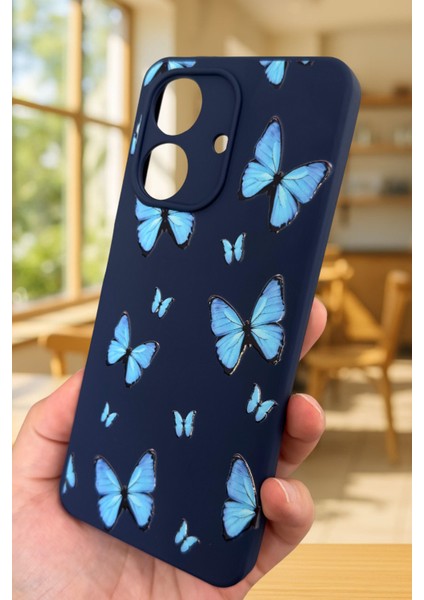 Realme Note 60 Uyumlu Mavi Kelebek Desenli Silikon Darbe Emici Klasik Korumalı Rubber Kılıf modelleri