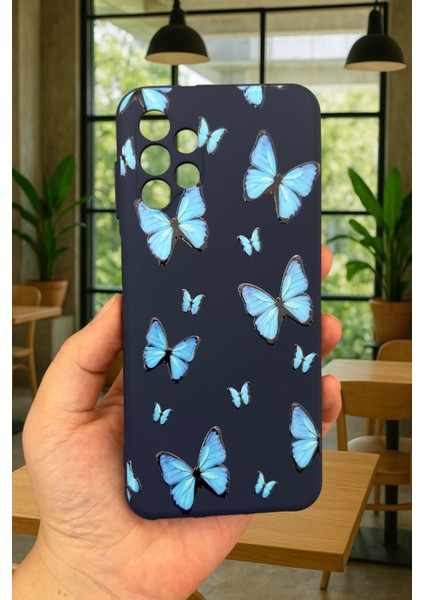 Samsung Galaxy A13 Uyumlu Mavi Kelebek Desenli Silikon Darbe Emici Klasik Korumalı Rubber Kılıf fiyatları