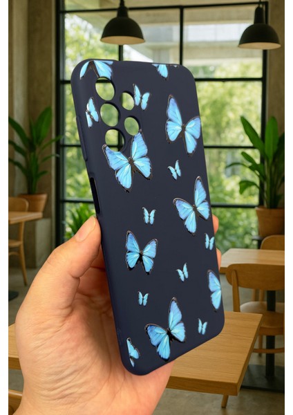 Samsung Galaxy A13 Uyumlu Mavi Kelebek Desenli Silikon Darbe Emici Klasik Korumalı Rubber Kılıf modelleri