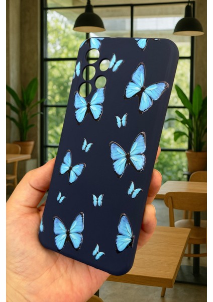 Samsung Galaxy A13 Uyumlu Mavi Kelebek Desenli Silikon Darbe Emici Klasik Korumalı Rubber Kılıf fırsatları