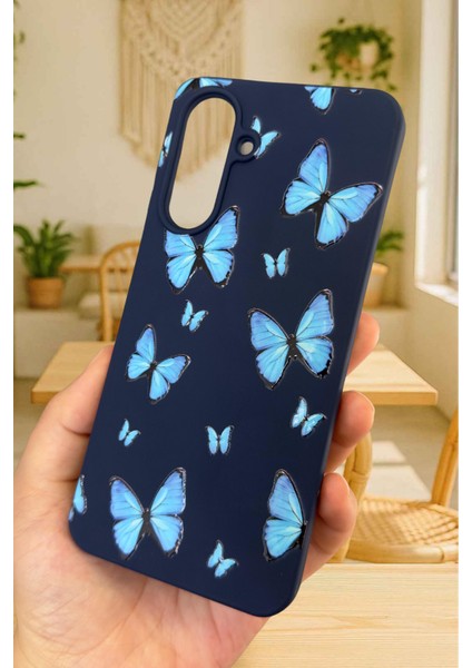 Samsung Galaxy A56 Uyumlu Mavi Kelebek Desenli Silikon Darbe Emici Klasik Korumalı Rubber Kılıf modelleri