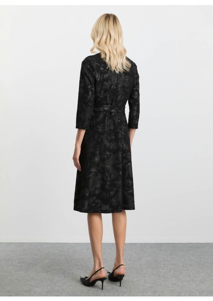 Kruvaze Yaka Simli Siyah Standart Kadın Elbise 25KSL7705 fırsatları