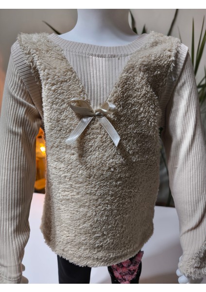 kışlık Fuzzy/peluş Gövdeli Fitilli Kollu Süveter Görünümlü Kız Çocuk Sweat Bluz modelleri