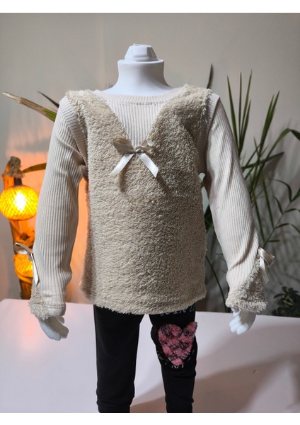 kışlık Fuzzy/peluş Gövdeli Fitilli Kollu Süveter Görünümlü Kız Çocuk Sweat Bluz fırsatları