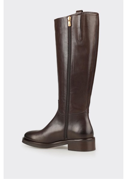 Kahve Deri Kadın Düz Çizme modelleri