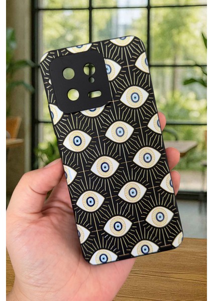 Xiaomi Mi 13 Uyumlu Evıl Eye Desenli Silikon Darbe Emici Klasik Korumalı Rubber Kılıf