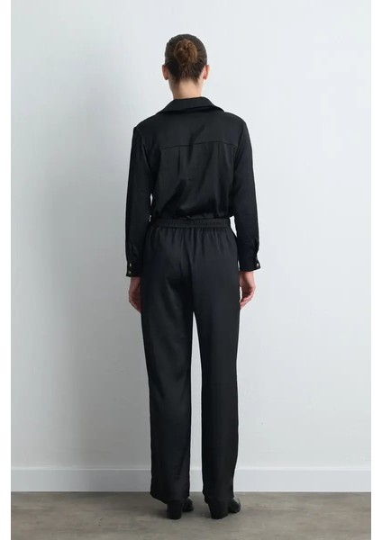 Krinkıl Bol Paça Saten Pantolon - Siyah fırsatları