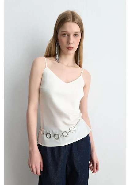 Ip Askılı Saten Atlet - Ekru fırsatları