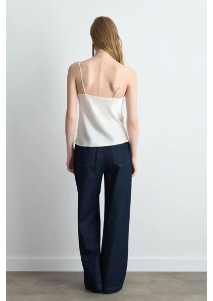 Ip Askılı Saten Atlet - Ekru indirimleri