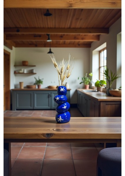 Iskandinav Motifli Mavi Yıldız Desenli El Yapımı Dekoratif Seramik Vazo 17 x 8 cm indirimleri