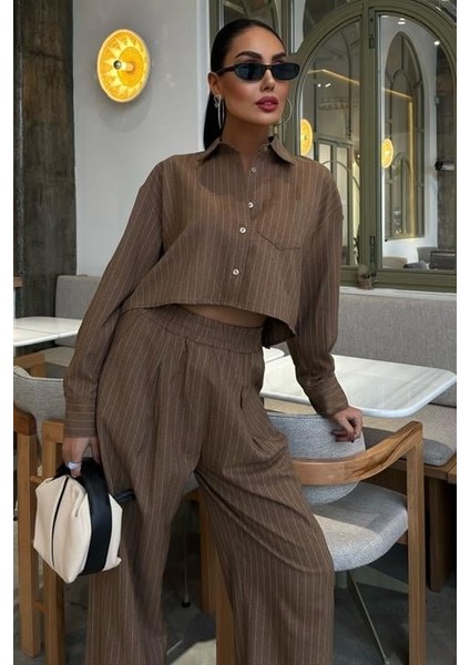 Crop Gömlekli Çizgili Takım 10080