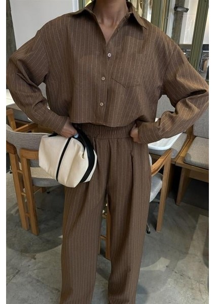 Crop Gömlekli Çizgili Takım 10080