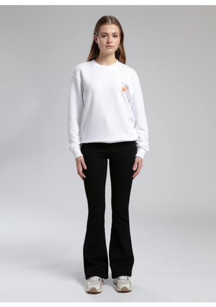 O Yaka Düz Beyaz Kadın Sweatshırt 261 Lcf 241012 Hylda Beyaz