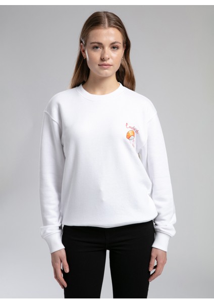 O Yaka Düz Beyaz Kadın Sweatshırt 261 Lcf 241012 Hylda Beyaz fiyatları