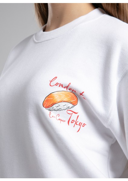 O Yaka Düz Beyaz Kadın Sweatshırt 261 Lcf 241012 Hylda Beyaz modelleri