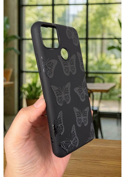 Realme C25S Uyumlu Siyah Kelebek Desenli Silikon Darbe Emici Klasik Korumalı Rubber Kılıf modelleri