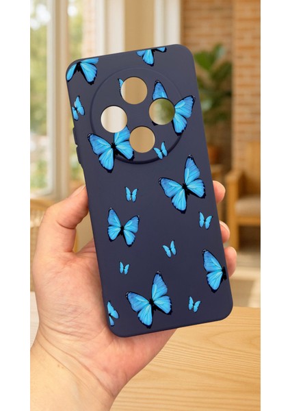 Redmi 14C -Mavi Kelebek Desenli Silikon Darbe Emici Klasik Korumalı Rubber Kılıf