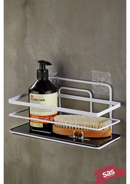 Yapışkanlı Ayarlanabilir Tekli Banyo Duş Rafı – Paslanmaz Kristal Şampuanlık (Yapıştır/vidala) Beyaz-Siyah - Lş-01 - Bs