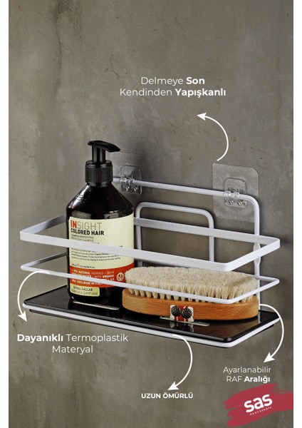 Yapışkanlı Ayarlanabilir Tekli Banyo Duş Rafı – Paslanmaz Kristal Şampuanlık (Yapıştır/vidala) Beyaz-Siyah - Lş-01 - Bs fiyatları