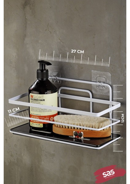 Yapışkanlı Ayarlanabilir Tekli Banyo Duş Rafı – Paslanmaz Kristal Şampuanlık (Yapıştır/vidala) Beyaz-Siyah - Lş-01 - Bs modelleri