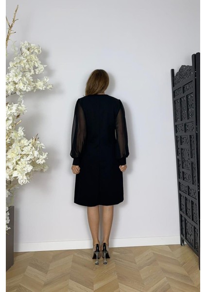 G1623 V Yaka Taş Detaylı Elbise Siyah modelleri