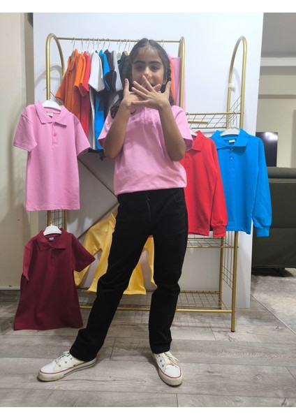 unisex Çocuk Genç Polo Yaka Kısa Kol Okul Günlük Tişört, Nefes Alabilen Kumaş