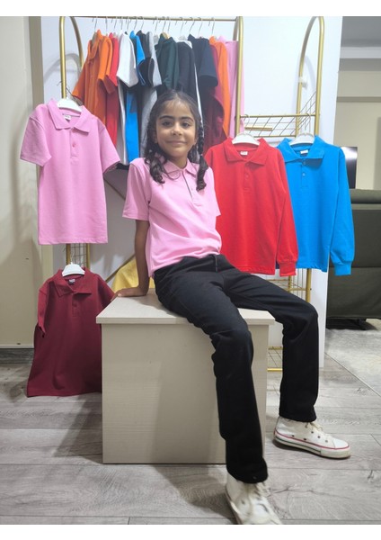 unisex Çocuk Genç Polo Yaka Kısa Kol Okul Günlük Tişört, Nefes Alabilen Kumaş