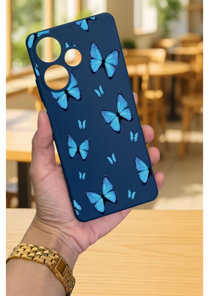 Infinix Hot 30 -Mavi Kelebek Desenli Silikon Darbe Emici Klasik Korumalı Rubber Kılıf