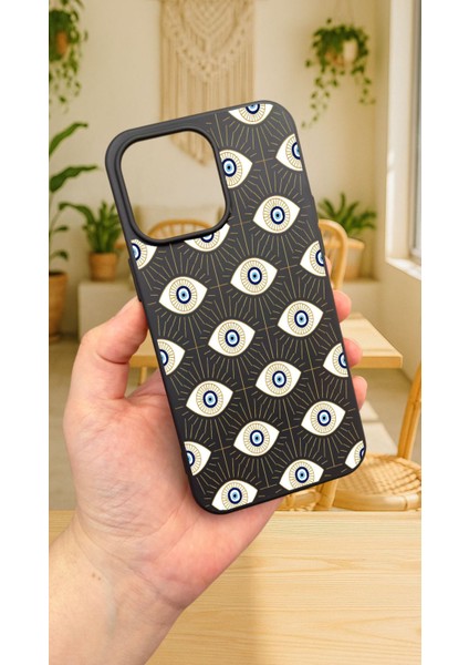 iPhone 15 Pro Max -Evıl Eye Desenli Silikon Darbe Emici Klasik Korumalı Rubber Kılıf