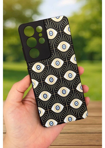 Samsung Galaxy S21 Ultra Uyumlu Evıl Eye Desenli Silikon Darbe Emici Klasik Korumalı Rubber Kılıf