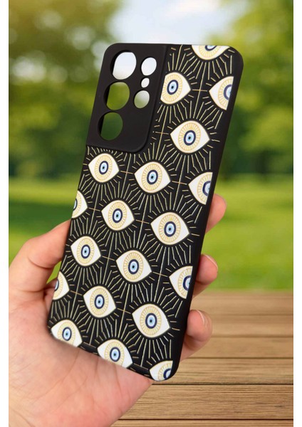 Samsung Galaxy S21 Ultra Uyumlu Evıl Eye Desenli Silikon Darbe Emici Klasik Korumalı Rubber Kılıf modelleri