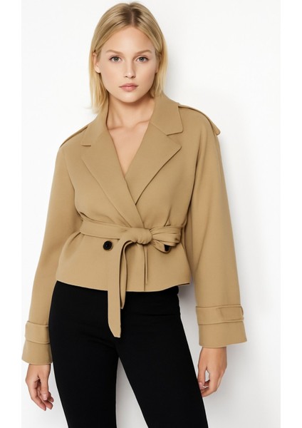 Dokuma Trençkot Crop Blazer ceket