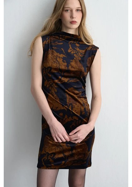 Anka Koleksiyonu Desenli Mini Kadife Elbise - Lacivert fiyatları