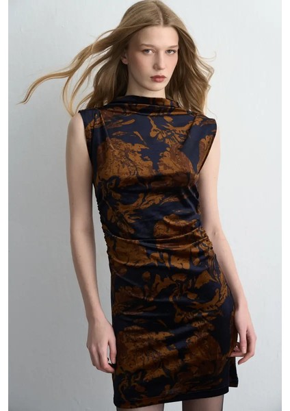 Anka Koleksiyonu Desenli Mini Kadife Elbise - Lacivert modelleri