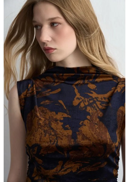 Anka Koleksiyonu Desenli Mini Kadife Elbise - Lacivert fırsatları