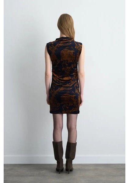 Anka Koleksiyonu Desenli Mini Kadife Elbise - Lacivert indirimleri