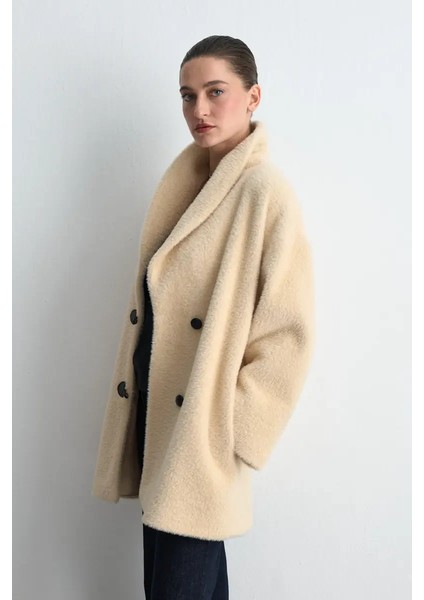 Şal Yaka Peluş Kaban - Bej