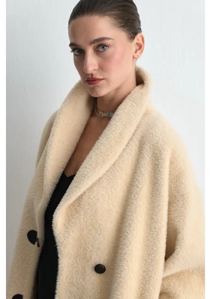 Şal Yaka Peluş Kaban - Bej indirimleri