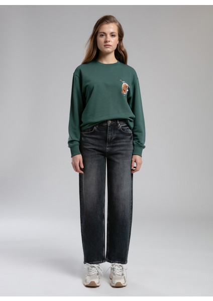 O Yaka Düz Zümrüt Yeşili Kadın Sweatshırt 261 Lcf 241013 Iona Zümrüt