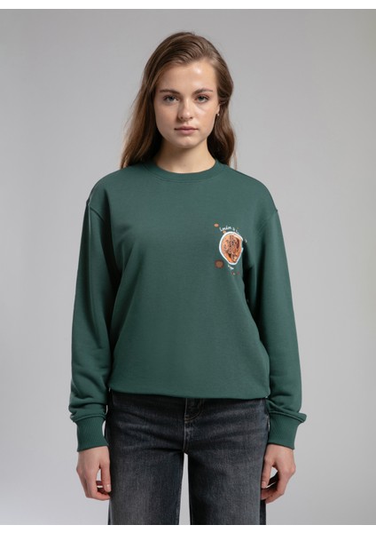 O Yaka Düz Zümrüt Yeşili Kadın Sweatshırt 261 Lcf 241013 Iona Zümrüt fiyatları