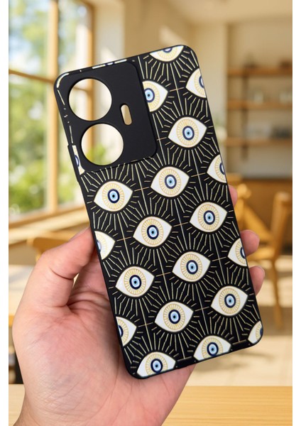 Realme C55 Uyumlu Evıl Eye Desenli Silikon Darbe Emici Klasik Korumalı Rubber Kılıf