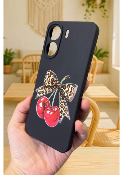 Redmi 13C Uyumlu Kiraz Leopar Fiyonk Desenli Lansman Kamera Korumalı Yumuşak Silikon Rubber Kılıf modelleri