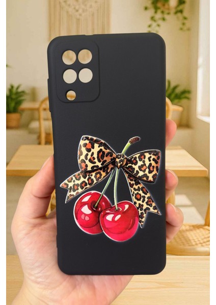 Samsung Galaxy A12 Uyumlu Kiraz Leopar Fiyonk Desenli Silikon Darbe Emici Rubber Kılıf fiyatları