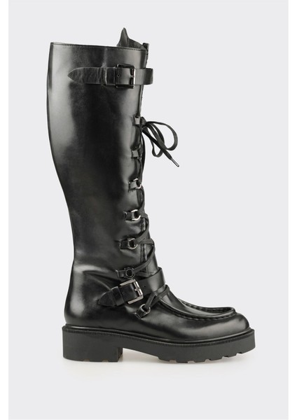 Siyah Deri Kadın Çizme