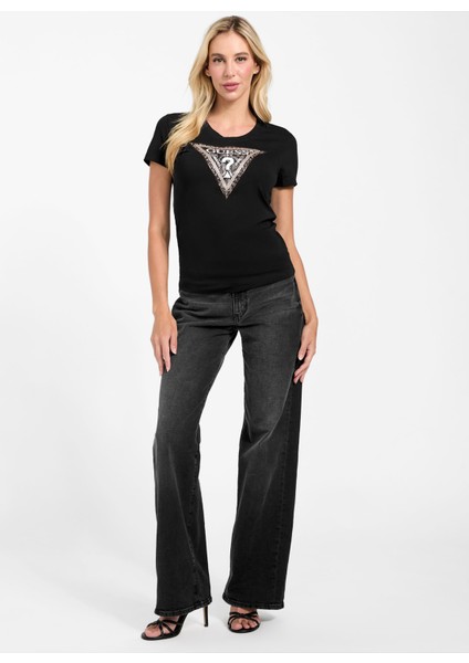 Yarım Balıkçı Yaka Baskılı Siyah Kadın T-Shirt Pytho Kadın Slim Fit T-Shirt