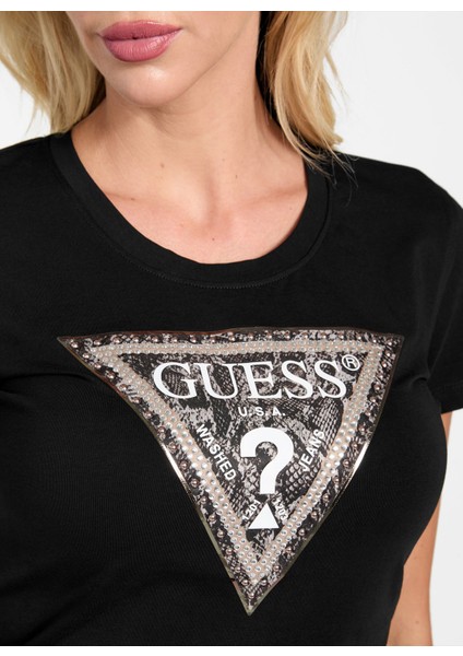 Yarım Balıkçı Yaka Baskılı Siyah Kadın T-Shirt Pytho Kadın Slim Fit T-Shirt modelleri