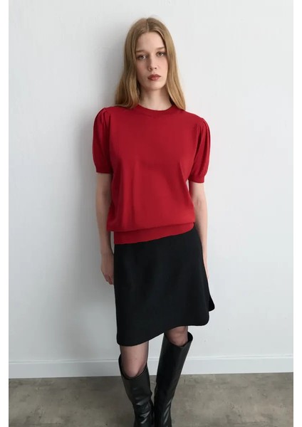 Balon Kol Triko Bluz - Kırmızı fiyatları