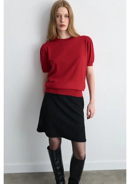 Balon Kol Triko Bluz - Kırmızı modelleri